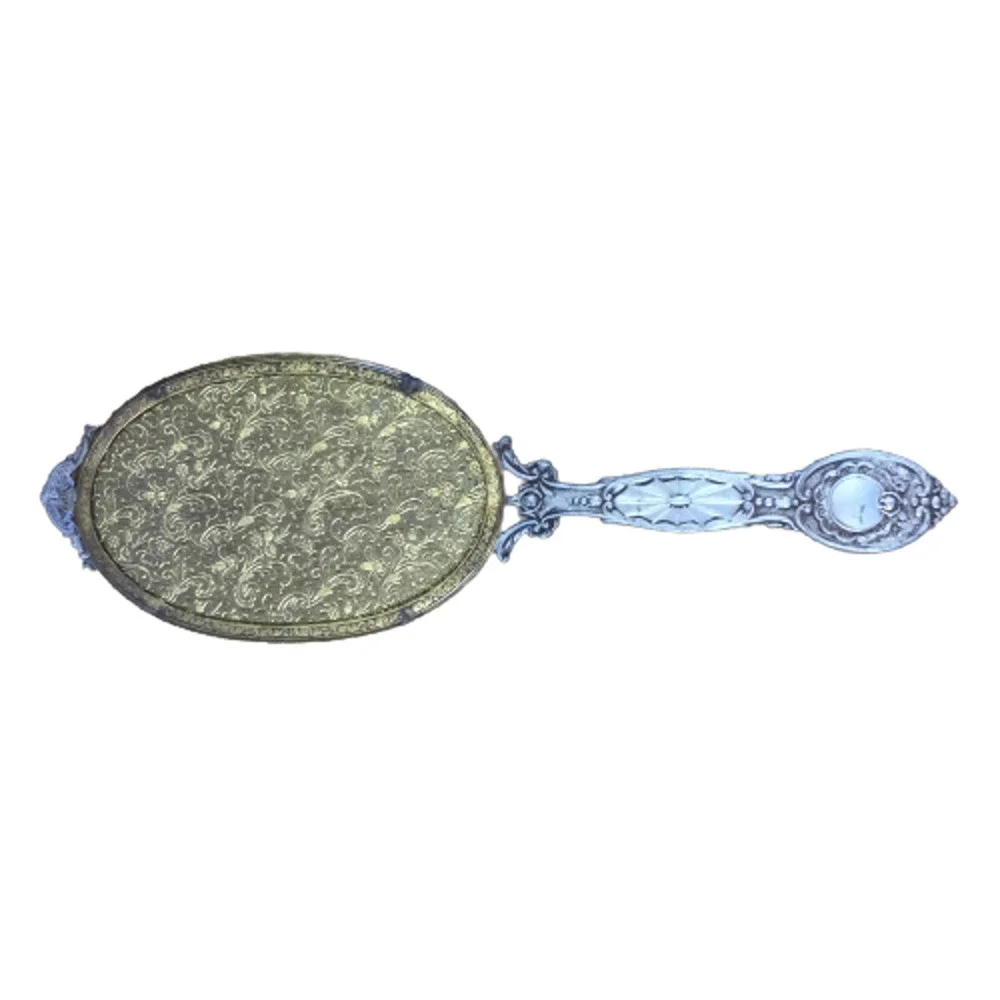 Vintage Art Deco Silver Plated Vanity Hand Mirror Flower Design NO Mirror Glass